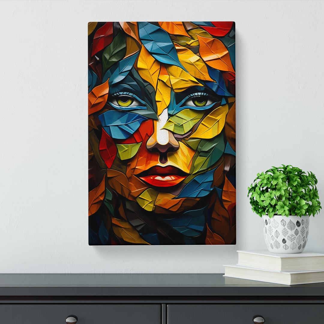 Leaf Cubism Art - Wrapped Canvas