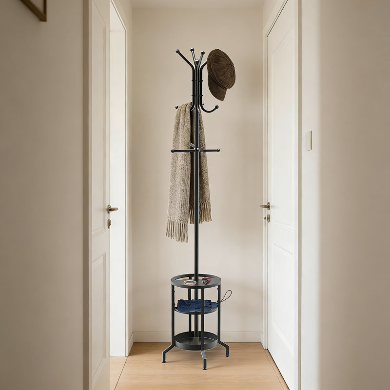 Freestanding Coat Rack With Umbrella Holder And 12 Hooks, Modern Metal Coat Tree Stand For Entryway, Living Room, Bedroom, And Office Organization