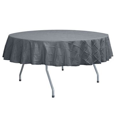Ultimate Textile - Embroidered Pintuck Taffeta Round Tablecloth Steel Grey