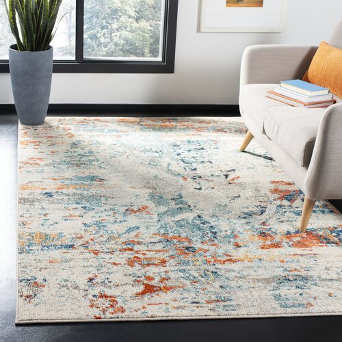 Langley Street Felty Performance Cream/Orange/Blue Rug & Reviews | Wayfair