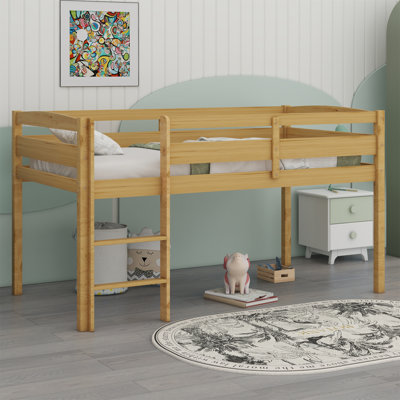 Wood Low Loft Bed With Ladder