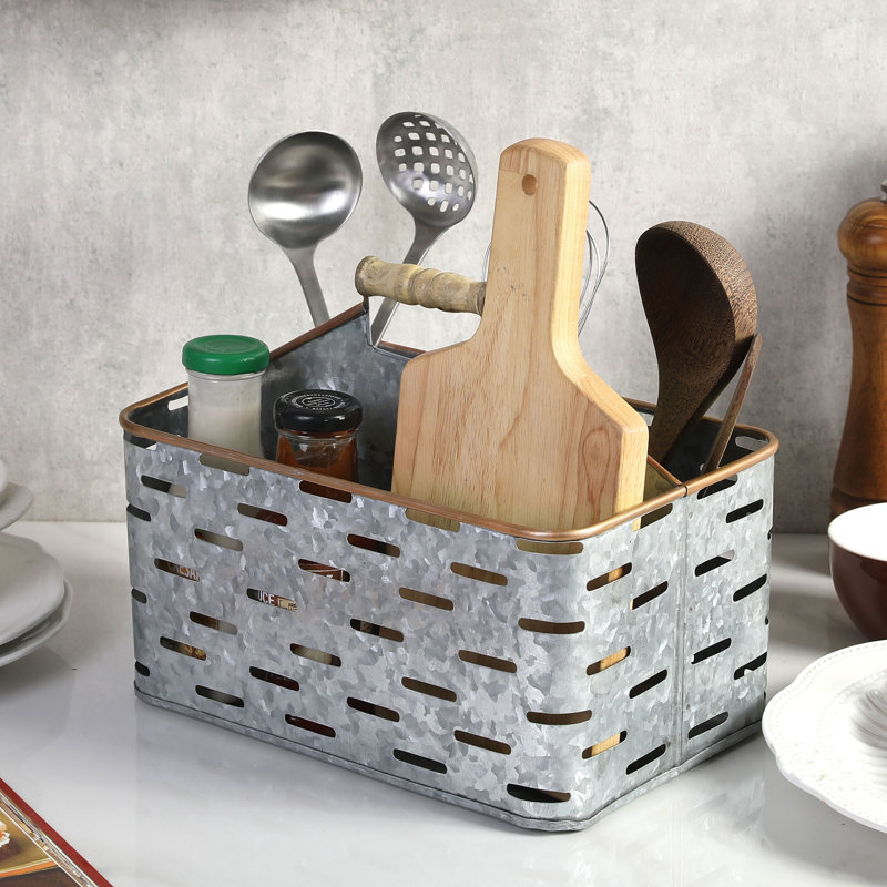 4-Slot Galvanized Metal Flatware Caddy