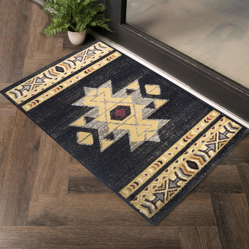 Tapis noir - 5 pi 3 po X 7 en polypropylène pour une durabilité à long terme et un style tribu noir