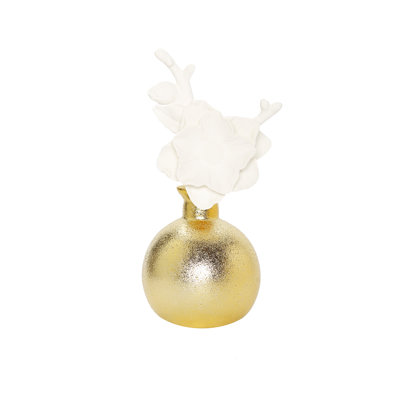 Diffuseur doré grande fleur blanche, parfum "Muguet"