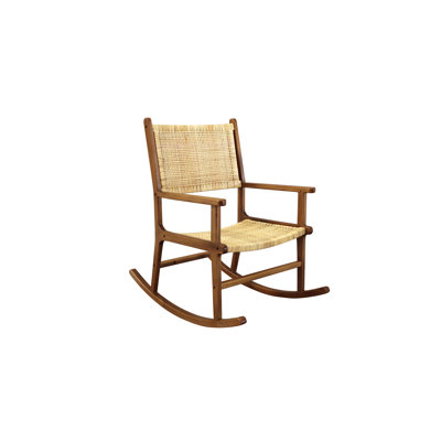 Elegant Brown Compact 41.7" Rocking Chair with Breathable Handwoven Rattan Seat