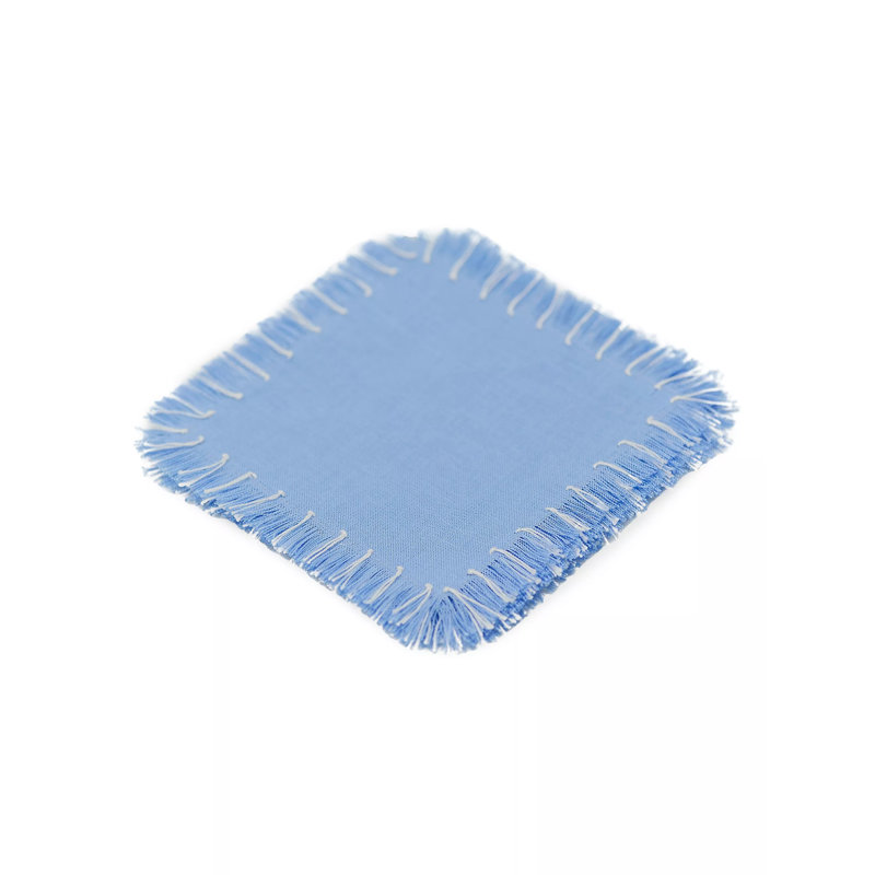 Hand Knotted Fringe Cocktail Napkin, Blue