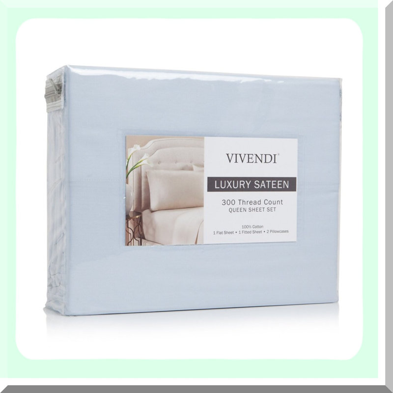 Luxury Cotton Sateen Full Sheet Set - 300 Thread Count, 4-Piece Bedding Set with Pillowcases, Superior Softness & Deep Pocket, Full Size - Sky Blue