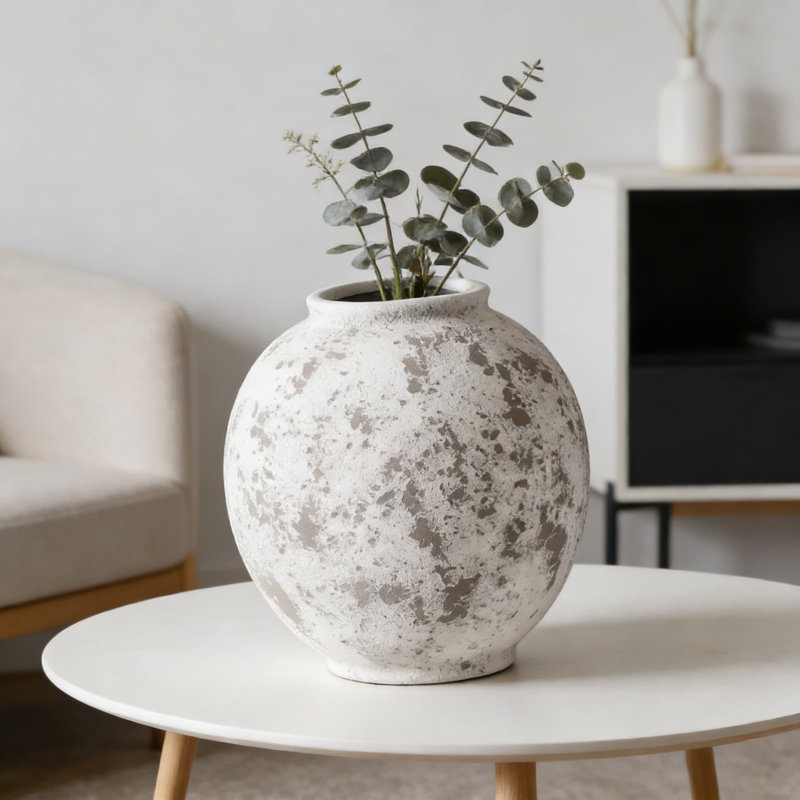 Large Ceramic Vase For Home Decor - 9.8 Inch Rustic Farmhouse Vase With Minimalist Design, Ideal For Living Room, Table Centerpiece, Bathroom, And Special Occasions