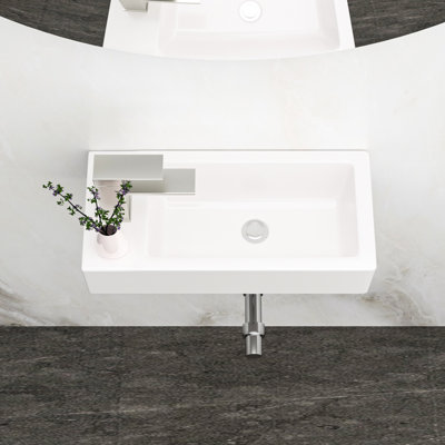 Lavabo de salle de bain mural rectangulaire en céramique blanc 14,3 x 7,12 pouces, teinté, faible absorption d'eau, résistance aux acides, attrait moderne avec lavabo encastré en céramique, rectangulaire, teinté,