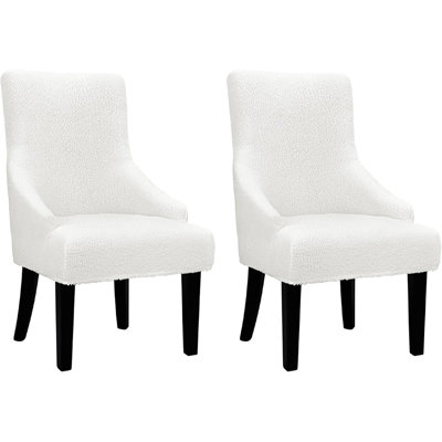Teddy Wool Wingback Dining Chair Cover, Thickened Luxury Accent Chair Slipcover, Washable Furniture Protector For Dining Room And Banquet Decor, White (2-pack)