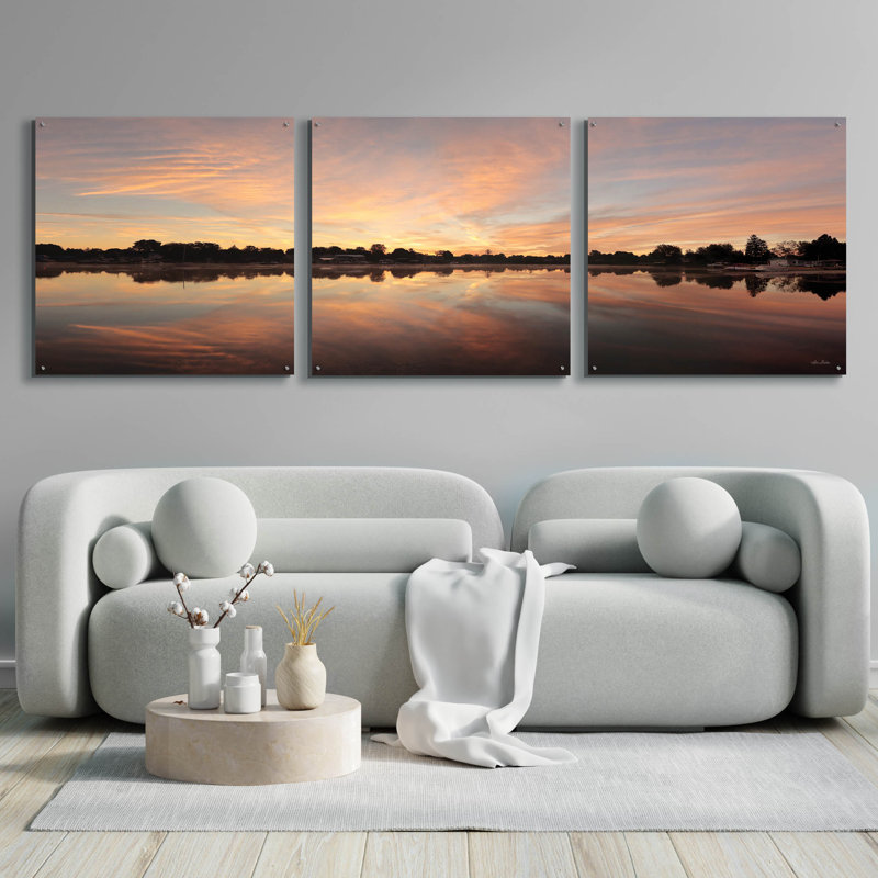 «Bayside Reflections» par Lori Deiter, art mural en verre acrylique, ensemble de 3 pièces, H 36 po x l 108 po