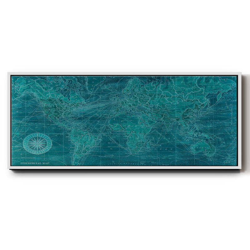 Carte du monde azur - toile encadrée, H 12 po x l 30 po x P 1,5 po, Blanc