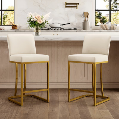 Tabouret de comptoir blanc 24 po Forsyth avec similicuir rembourré et structure en métal doré