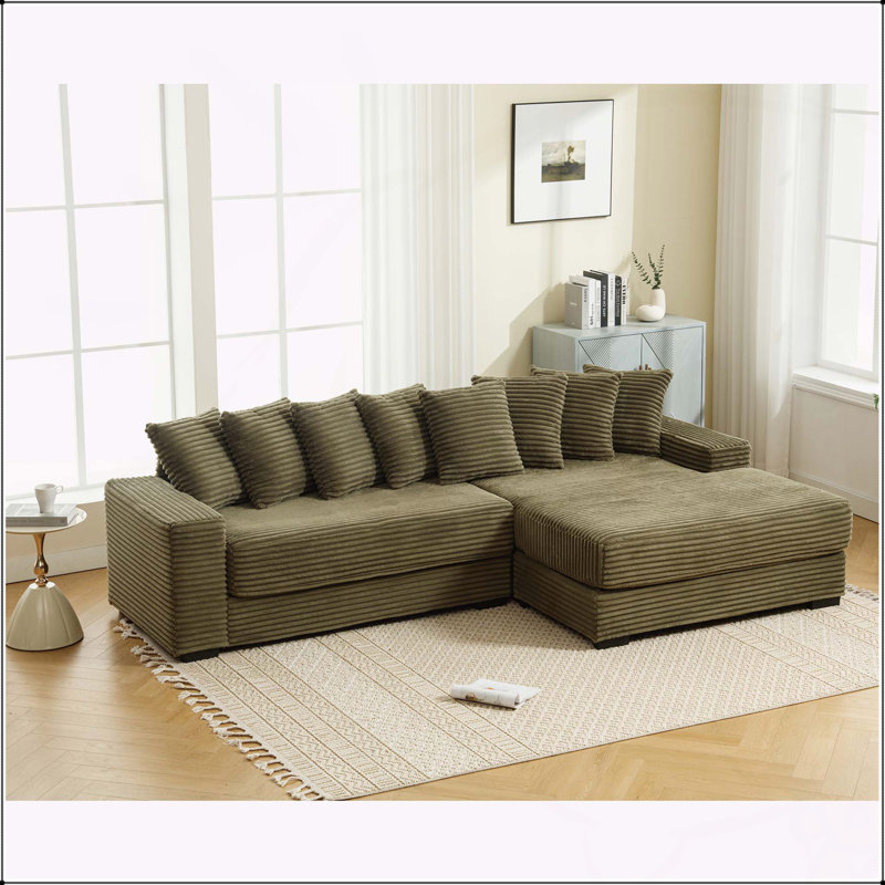 Très grand canapé en L deux pièces en forme de L avec méridienne gauche, accoudoirs et huit coussins décoratifs, facile à assembler pour une vie confortable