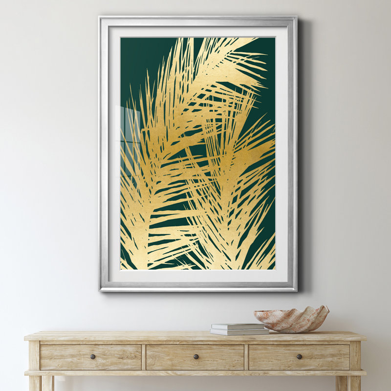 Emerald Palm I - reproduction de cadre photo sur papier, Argent, H 30,5 po x l 42,5 po x P 1,5 po
