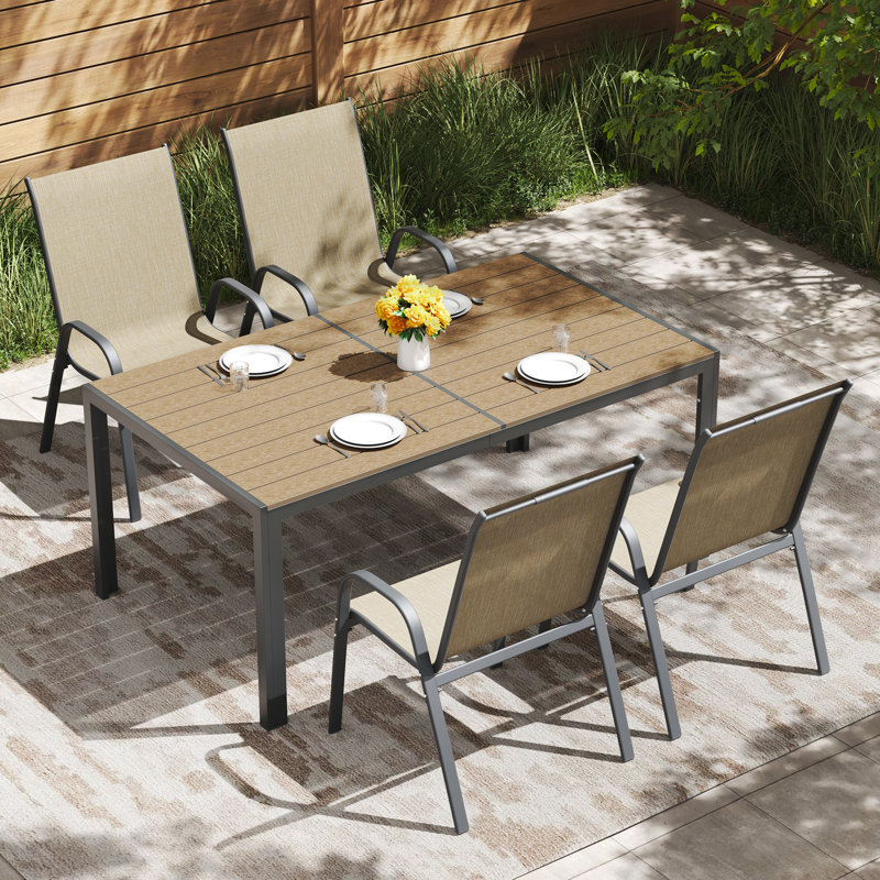 4 - Person Outdoor Patio Dining Set, Stackable Chairs & 59.1'' Hdpe Dining Table, All Weather Dining Set For Lawn, Garden, Backyard