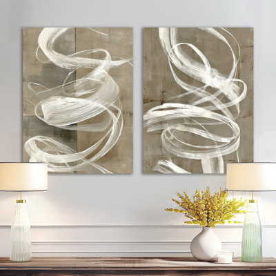«White Gray Abstract Modern Brush Swirl I», impression d'art contemporain à 2 panneaux en métal