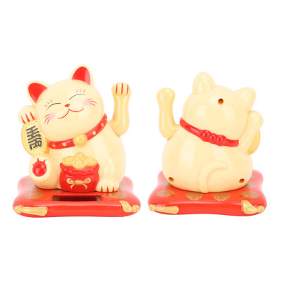 3.5in Lucky Fortune Cat Solar Powered Waving Display Decoration for Desktop Home Entrance Car Yellow