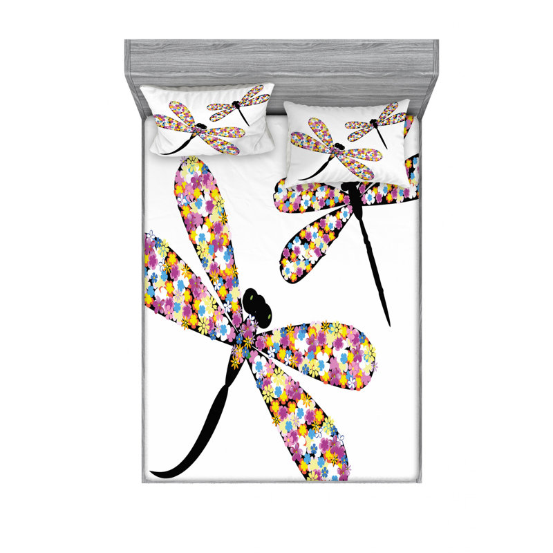 Ensemble de draps papillons et libellules, Ensemble de draps pour lit double avec un drap-hou