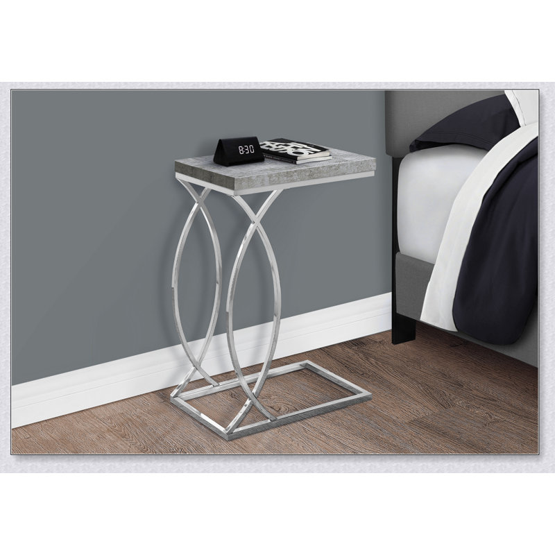 Table d'appoint, en forme de C, bout, côté, collation, stratifié blanc brillant, métal chromé, contemporain, moderne, Blanc