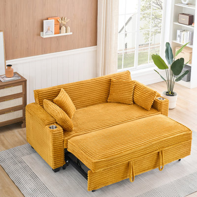 Lit en velours côtelé orange de 80 pouces - multifonctionnel avec porte-gobelet pour une vie meilleure 80 pouces résout les problèmes d'espace dans les petites maisons