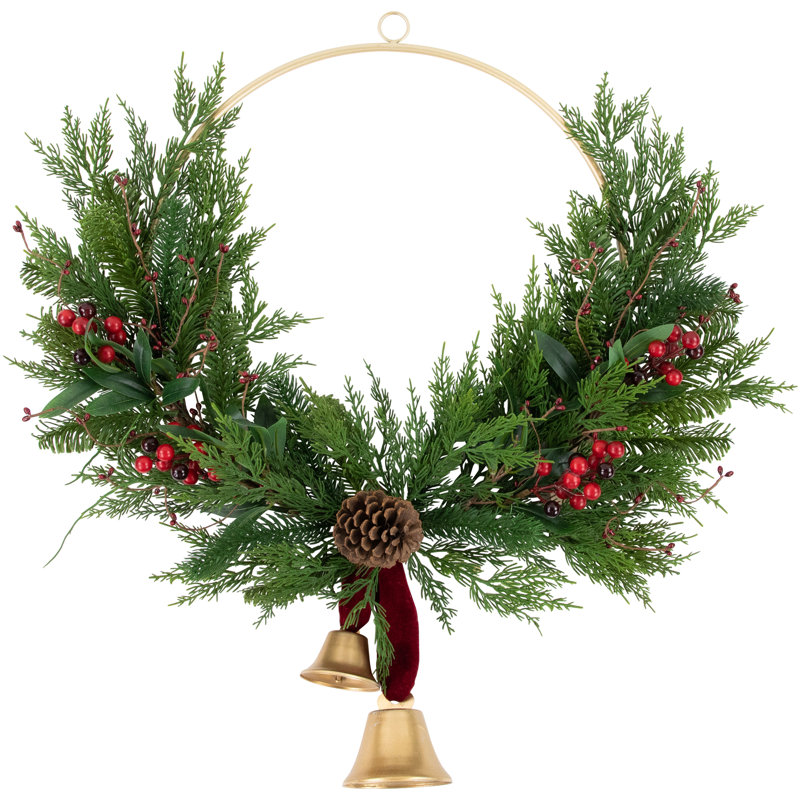 28" Green and Red Artificial Christmas Wreath with Bells