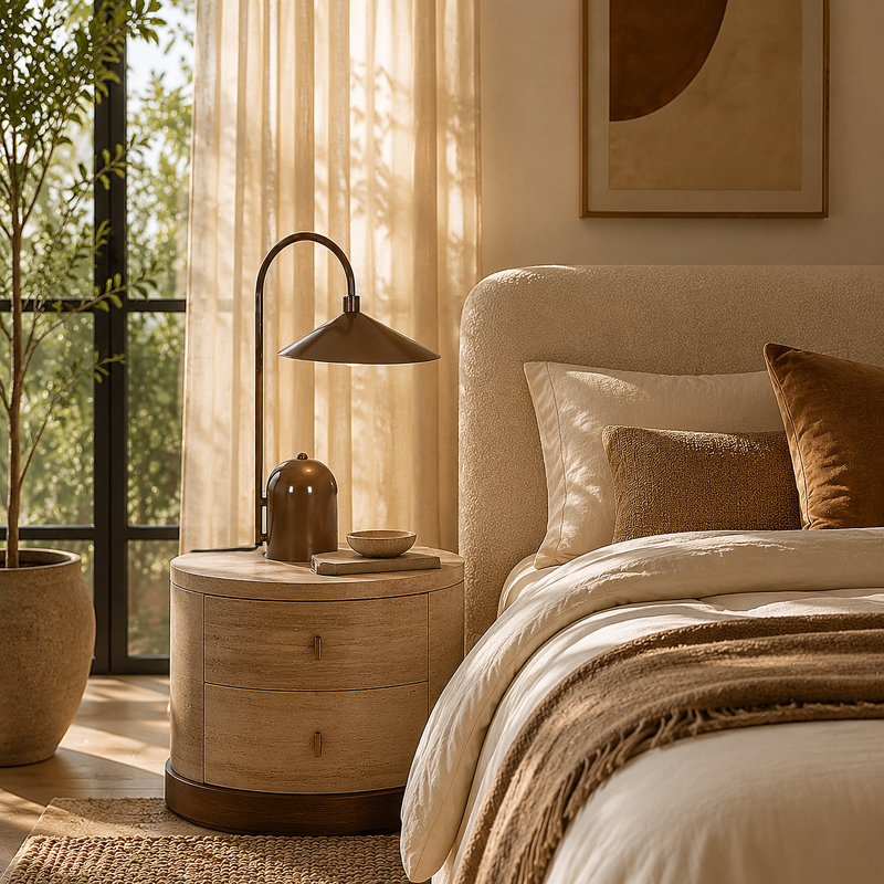 Lampe de table conique moderne du milieu du siècle, à intensité variable, avec abat-jour en métal brun, pour chambre à coucher