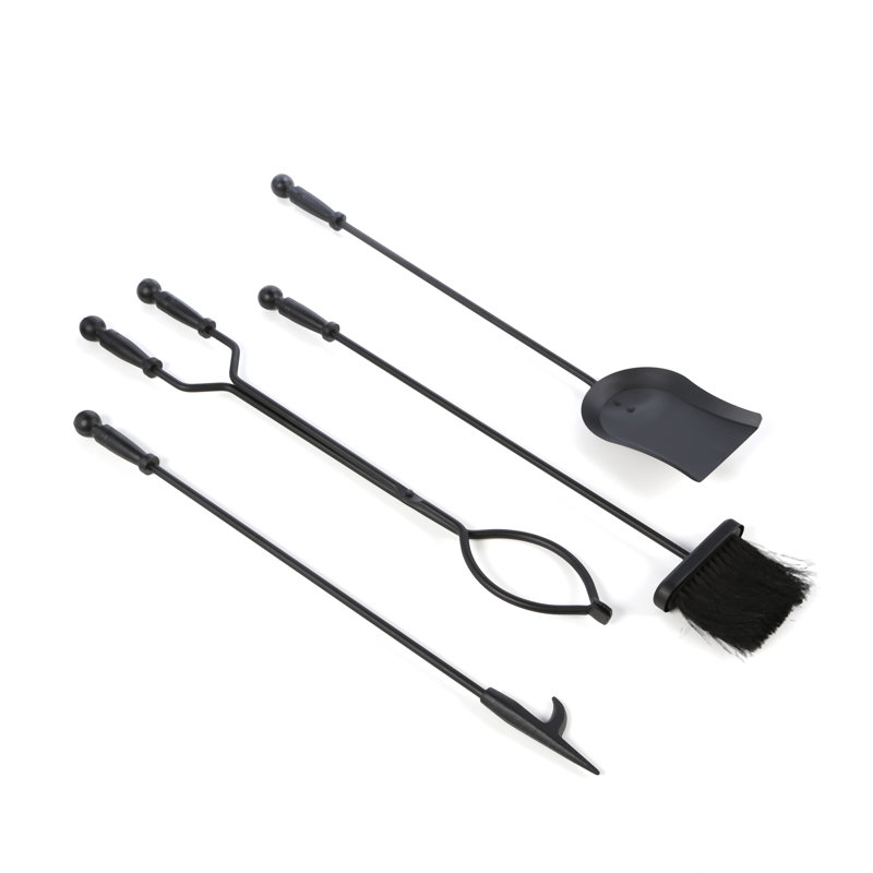 Black Iron 5-Piece Fireplace Tool Set with Ergonomic Handles