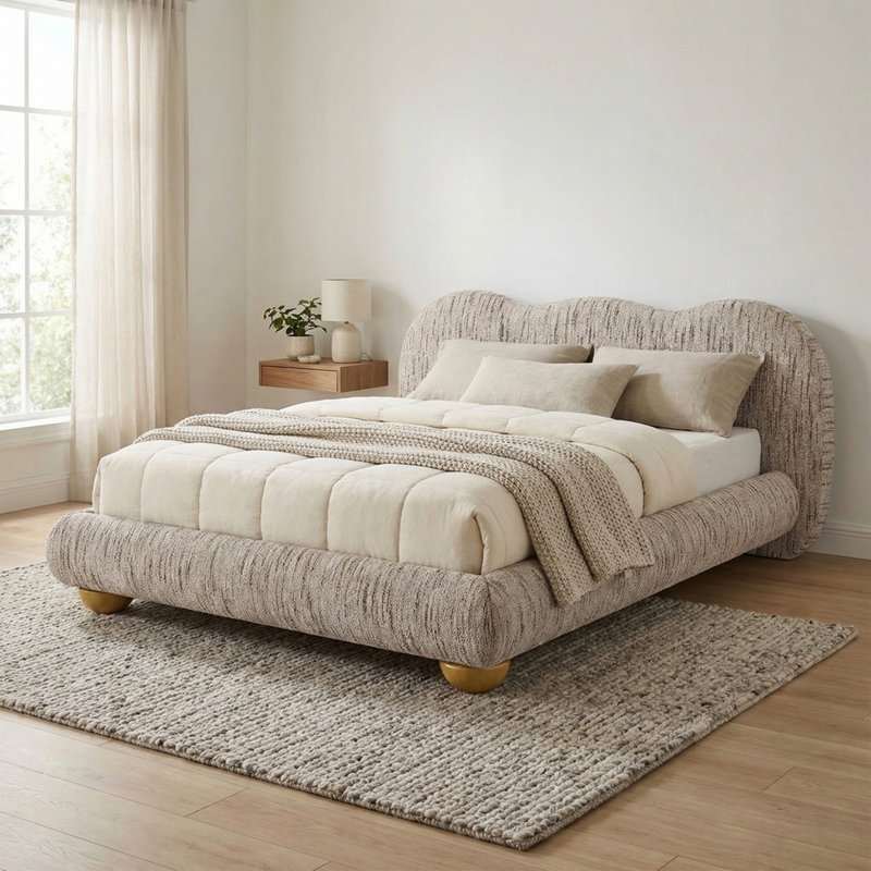 Lit contemporain en latte brun 1pc, Grand lit