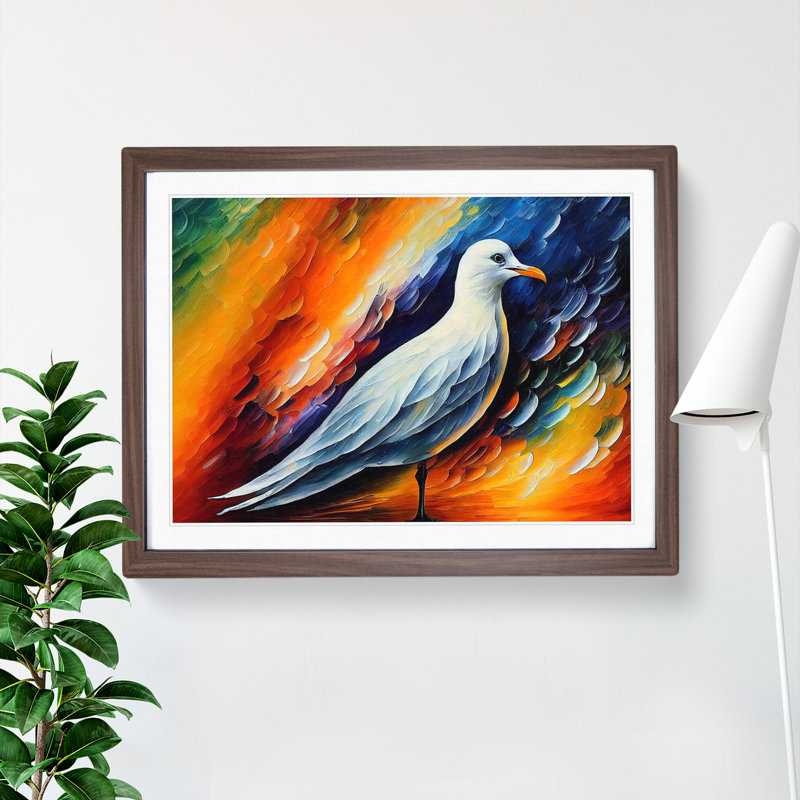 Seagull Abstract - Single Picture Frame Painting, 46cm H x 64cm W x 2cm D, Walnut 