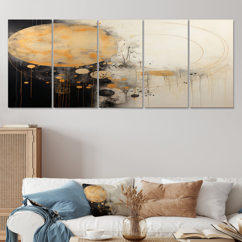 «Full Moon Time Balance I», ensemble d'art mural abstrait 5 pièces, H 28 po x l 60 po