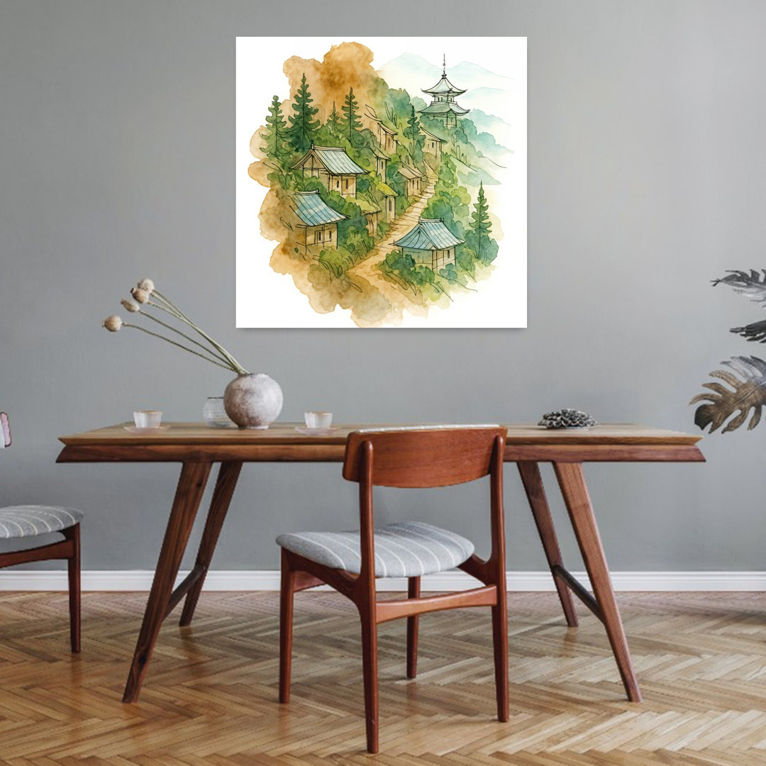 Japanese Mountain Village Peaceful Traditional Tranquil Architecture Forest Wall Art Print