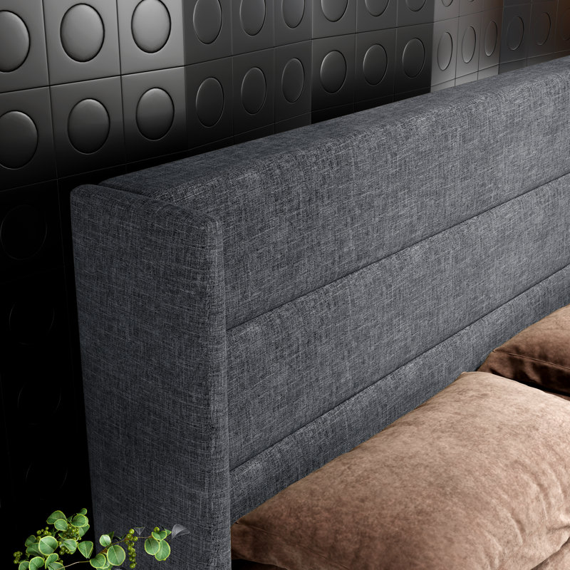 Lit plateforme tapissier avec rangement Bradenburg, Double, Gris foncé