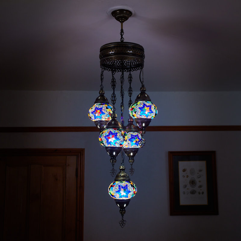 Karlie 5 - Light Bronze Cluster Pendant, Navy Blue/Red/Yellow