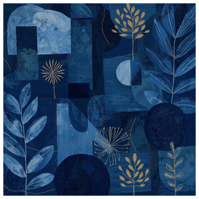 Coussins Blue Botanical Abstract, 16 po x 16 po