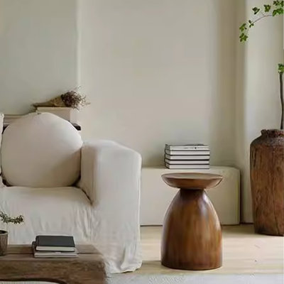 13.78"Brown Solid Wood Mobile End Table