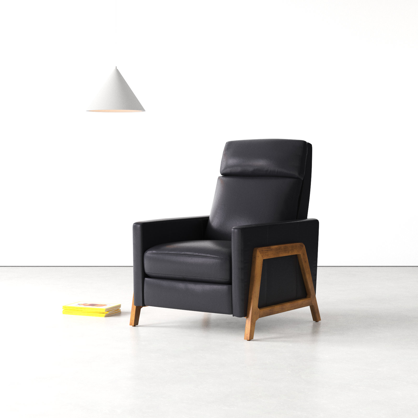 Bosse Genuine Leather Recliner, Black Genuine Leather