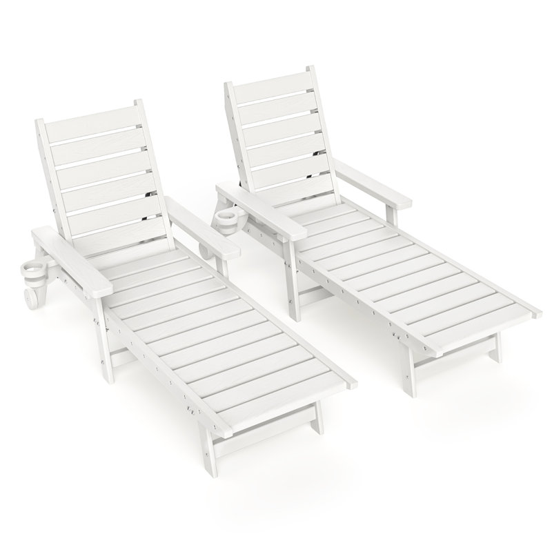 Burdge ZeaLuxe 2-Piece HDPE Patio Chaise Lounge with Wheels and Adjustable Backrest, White