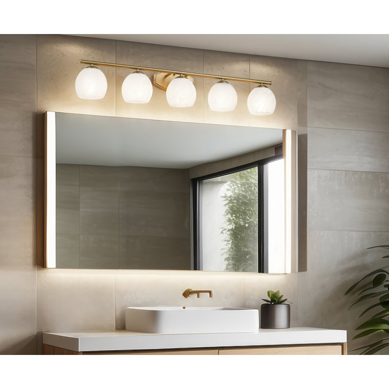 Meuble-lavabo moderne 5 lumières Novalie, Doré