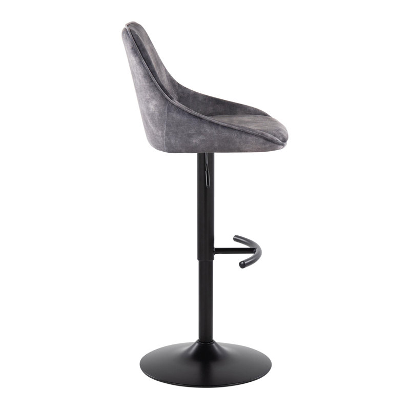Gray Velvet Adjustable Swivel Barstools with Black Metal Base, Set of 2