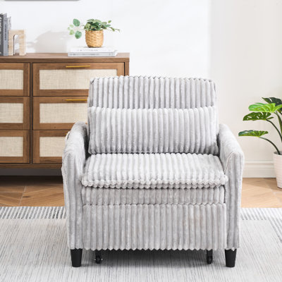 Fauteuil à une place en velours côtelé gris pour petit appartement, rembourrage en éponge, assise en bois massif + ressorts, profondeur de 33,93 pouces, confort d'assise et résilience