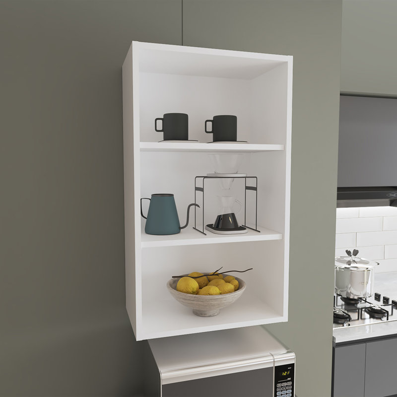 Chinle Wall Cabinet in Melamine with Open Storage, 36" H x 21" W x 12" D, White