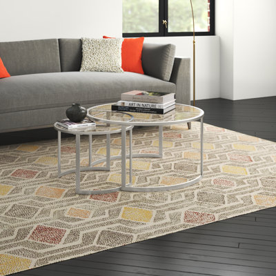 Kahoka 36" Glass And Steel Round Nested Coffee Tables