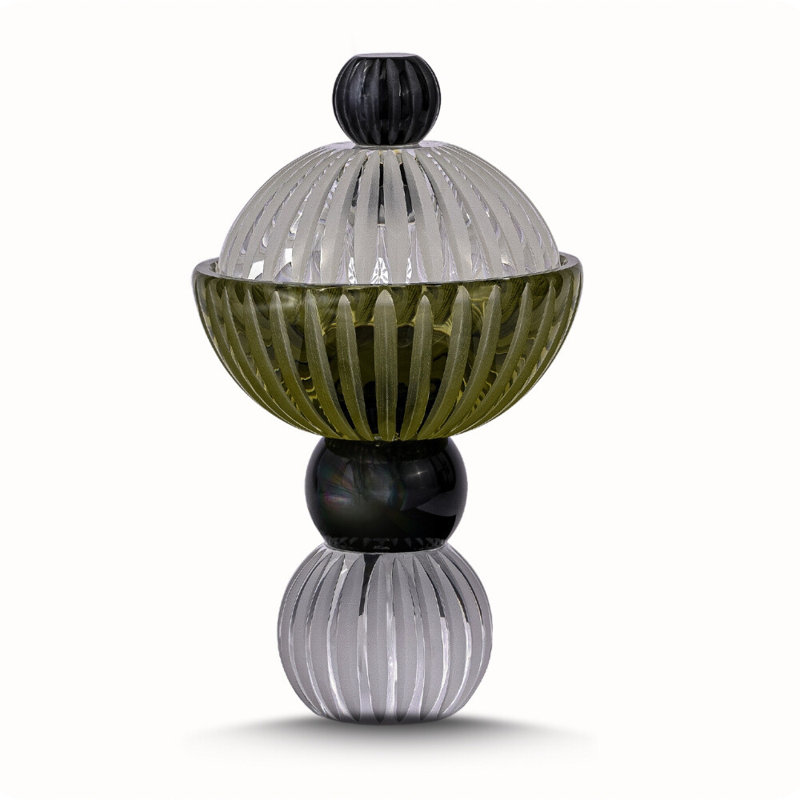 Arcaico Ambrosiá Crystal Candy Bowl, Clear/Black/Green