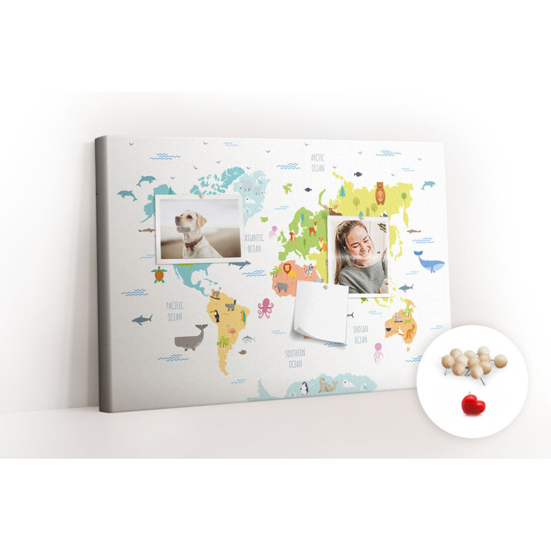 Wall Mounted cork board with print decorative wall message pin boards home office bulletin board ideas Animal world map