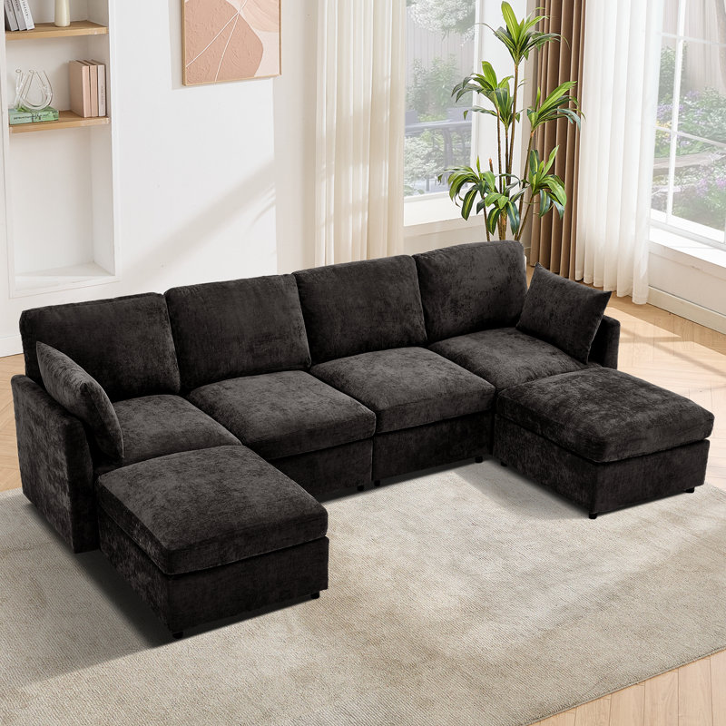 Canapé modulaire 110 po rembourré modulaire moderne, Chenille noir