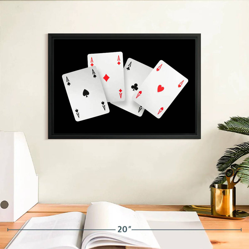 Quatre cartes As, Cadre flottant noir, 13 po x 9 po