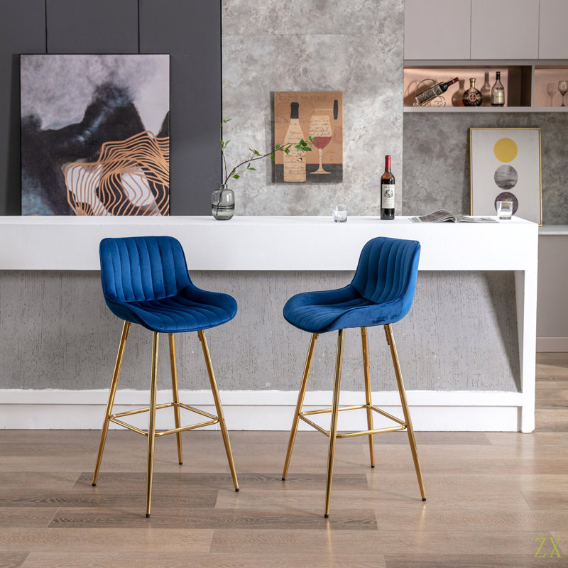 Ensemble de 30 tabourets de bar de 30 po avec tabouret de comptoir en velours chromé, Blue, Bar Stool (30" Seat Height)