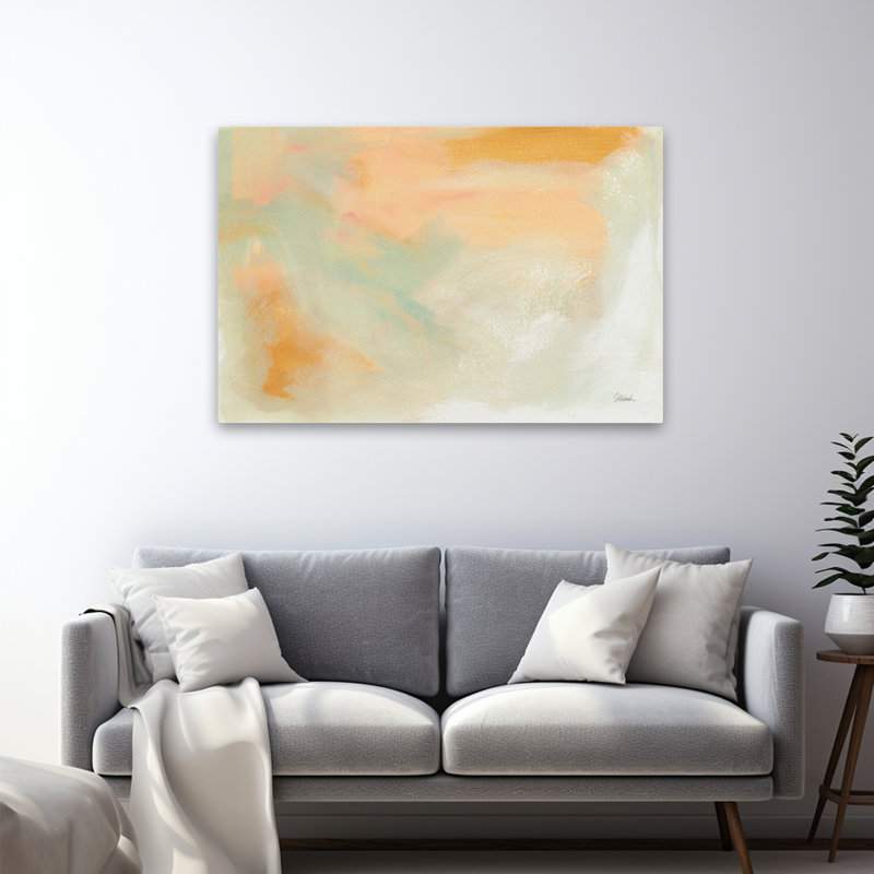 Dans le rose abstrait contemporain beige, H 48 po x l 32 po