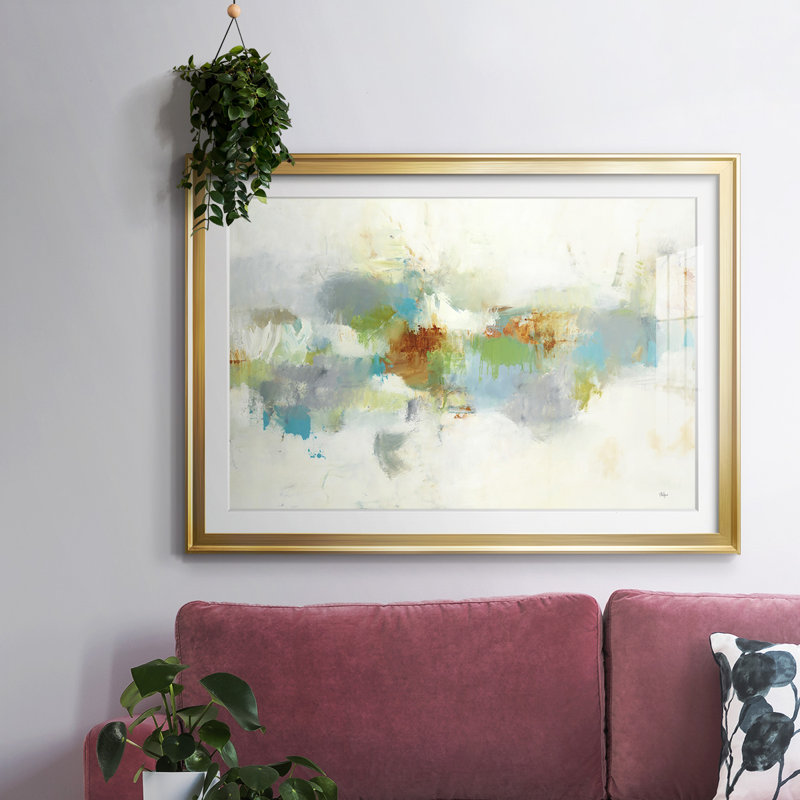 «Fortune Found», impression encadrée avec verre biseauté mat et verre, H 30 po x l 44 po x P 1,5 po, Or